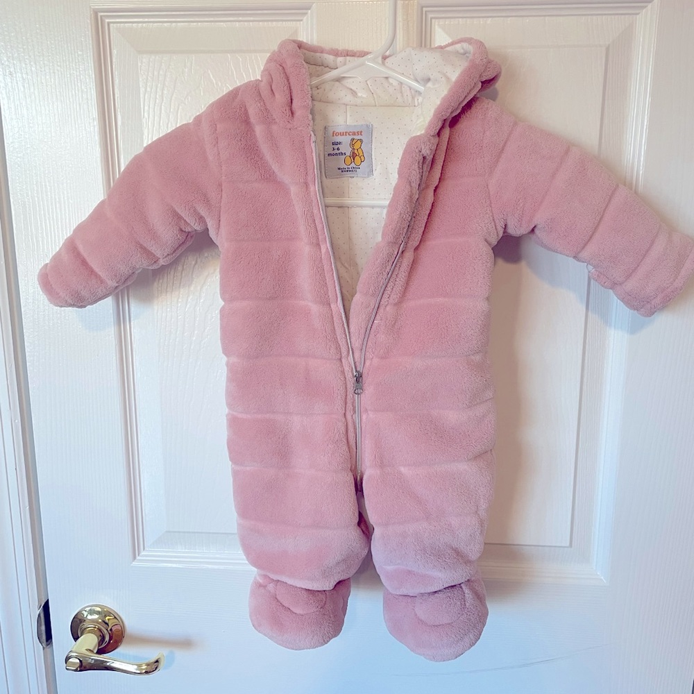 Warm Baby Bunting In Pale Pink. In excellent condition, only used once!